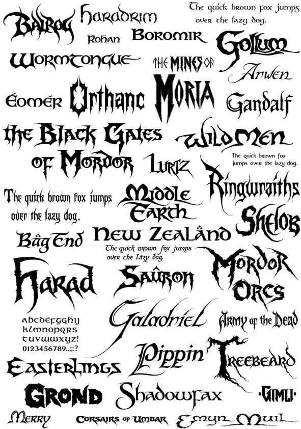 The Lord of the Rings Lettering fonts and other graphics